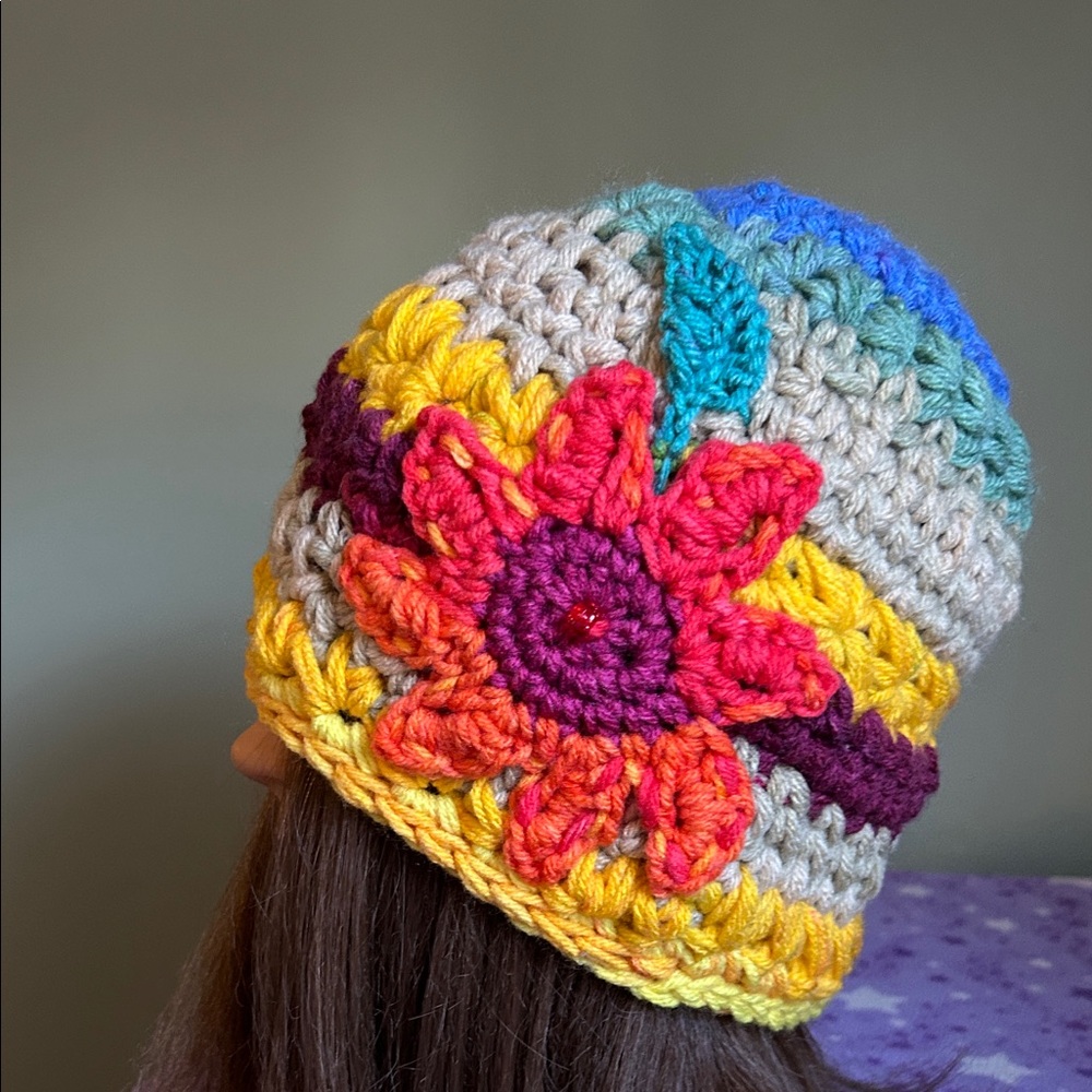 Handmade Multicolor Crochet Beanie soft acrylic double strings new